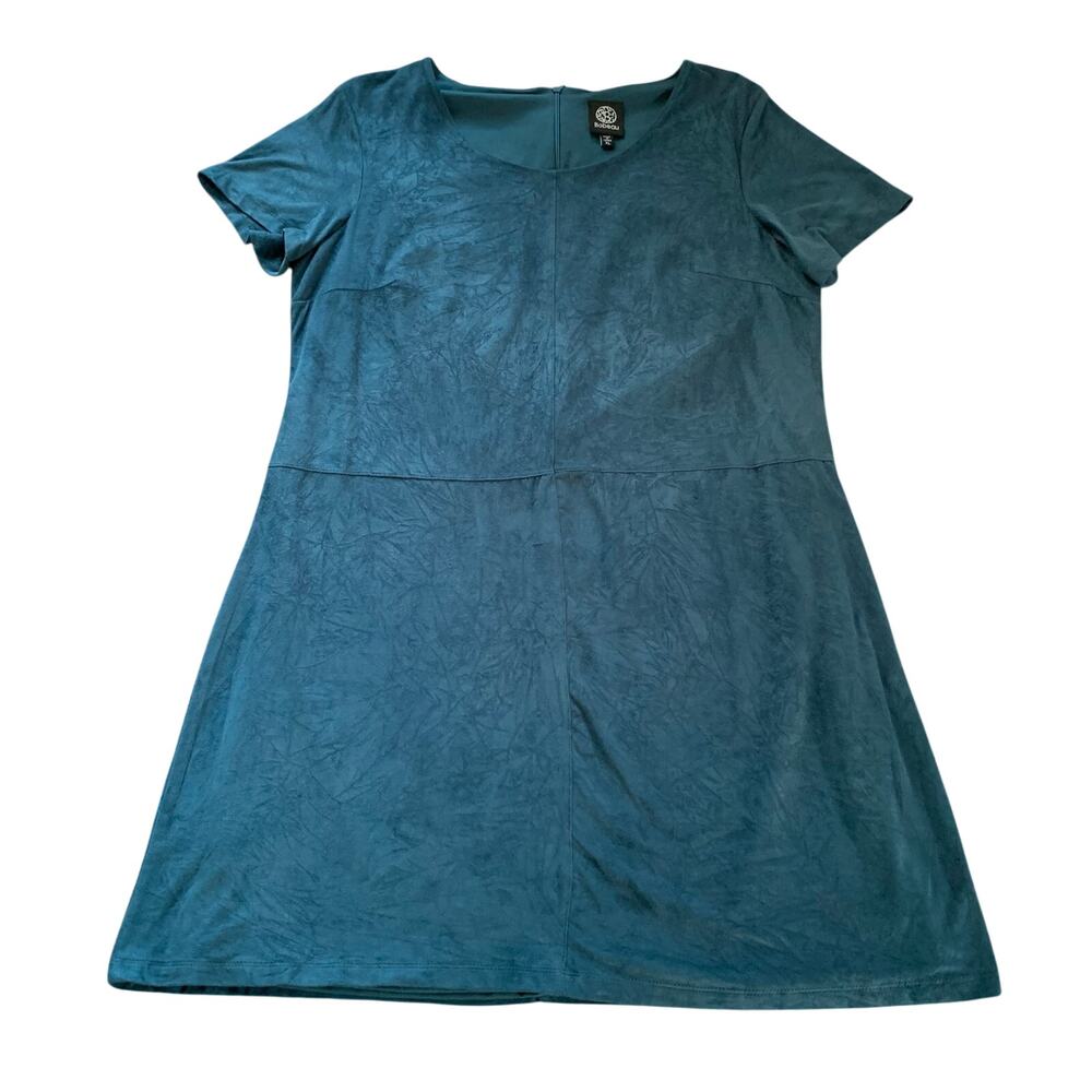 Teal Soft Faux Suede Dress Short Sleeve A Line Casual XL Lined Minimalist